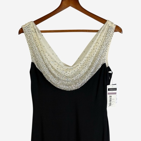 CACHET Sleeveless Beaded Cowl Neck Long Formal Dress Size 6 Black Ivory NEW - Picture 3 of 9